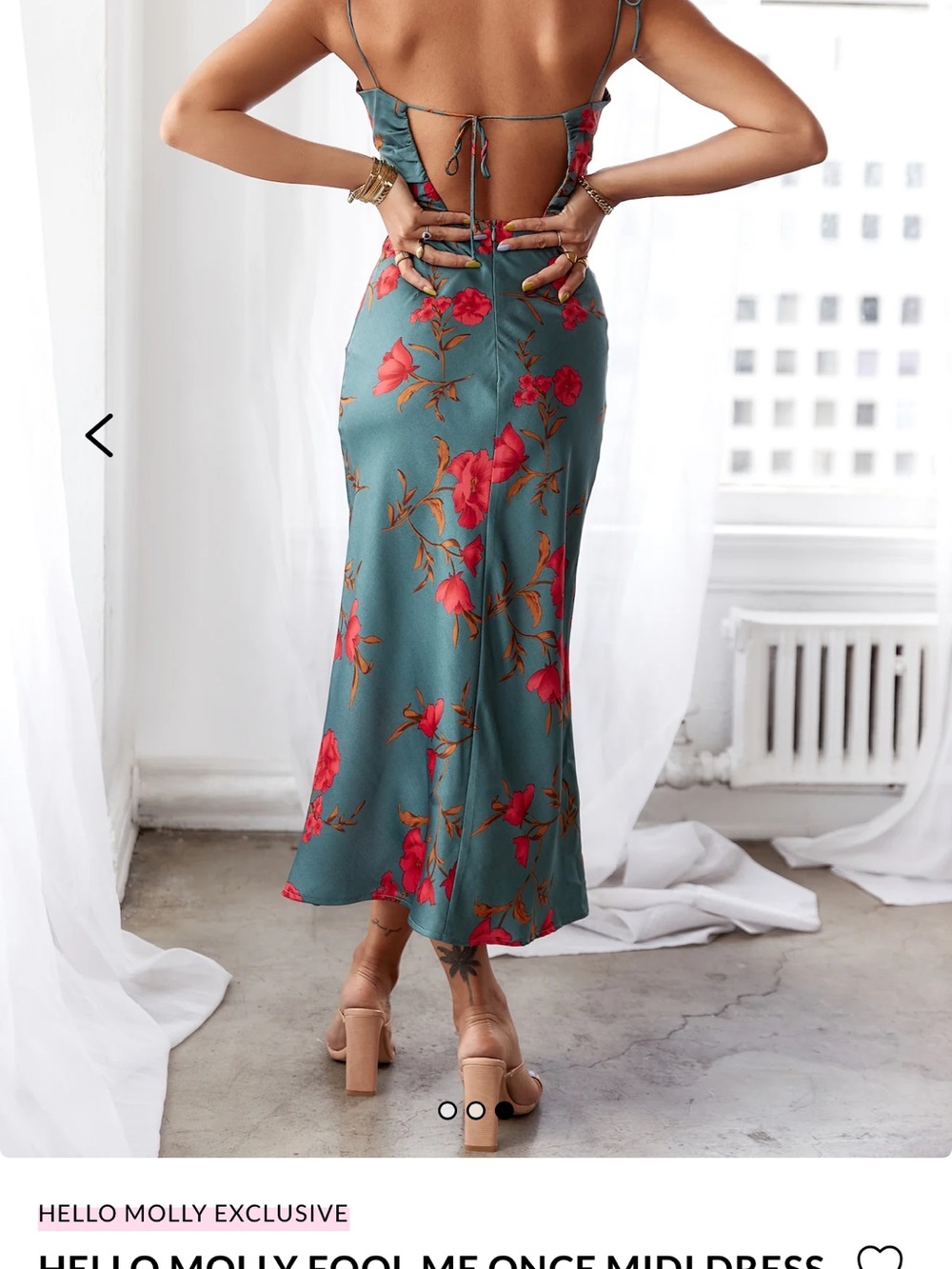 Hello Molly Teal Floral Cutout Midi Dress with Red Blossoms - Picture 4 of 4